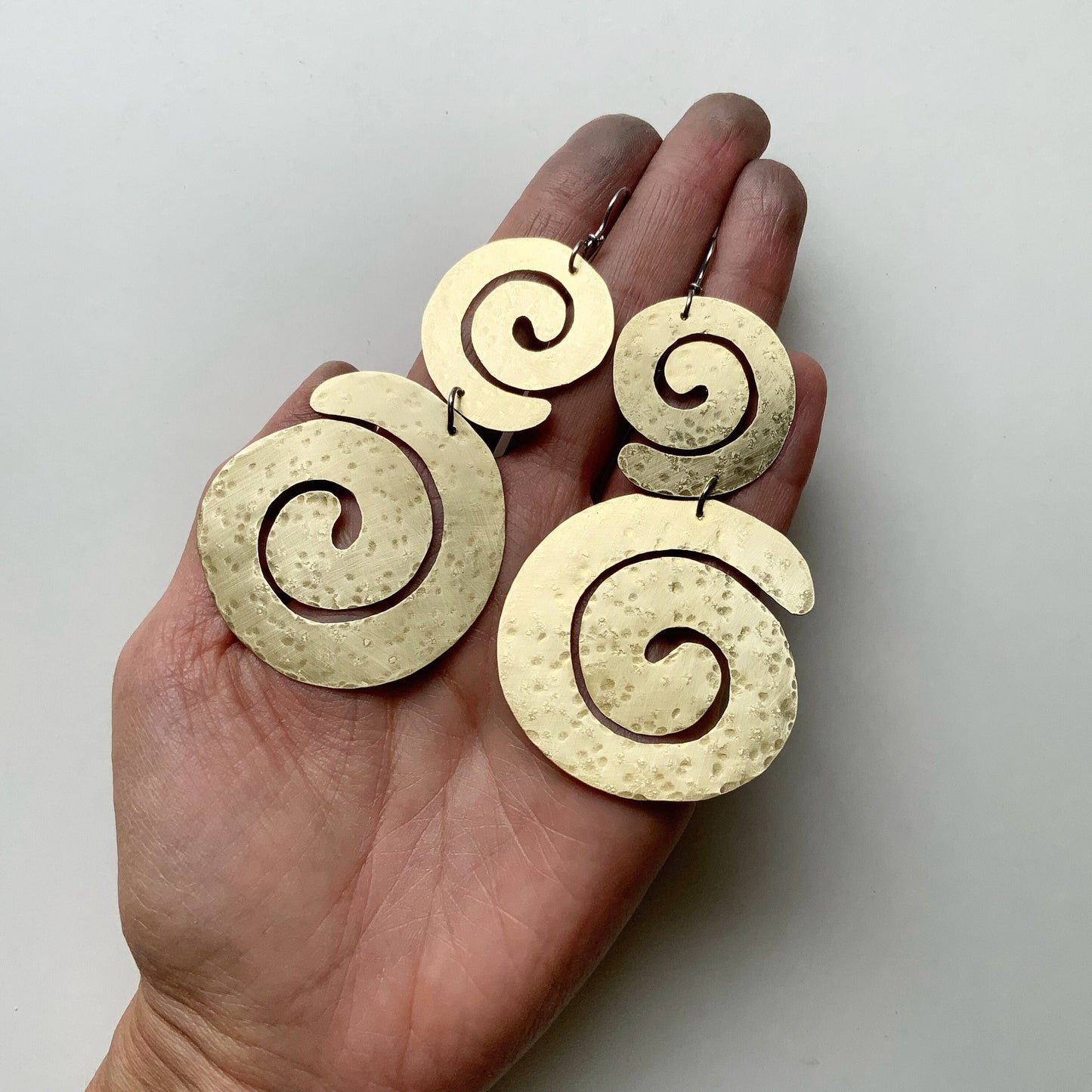 Handmade Brass Spiral Earrings: Big Coil Statement Jewelry