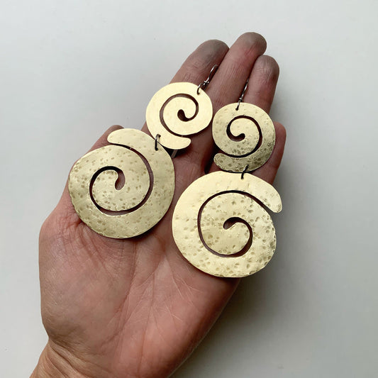 Handmade Brass Spiral Earrings: Big Coil Statement Jewelry