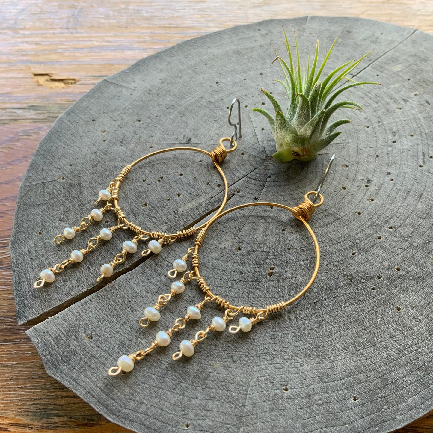 Handmade Freshwater Pearl Chandelier Earrings: Bridal Jewelry