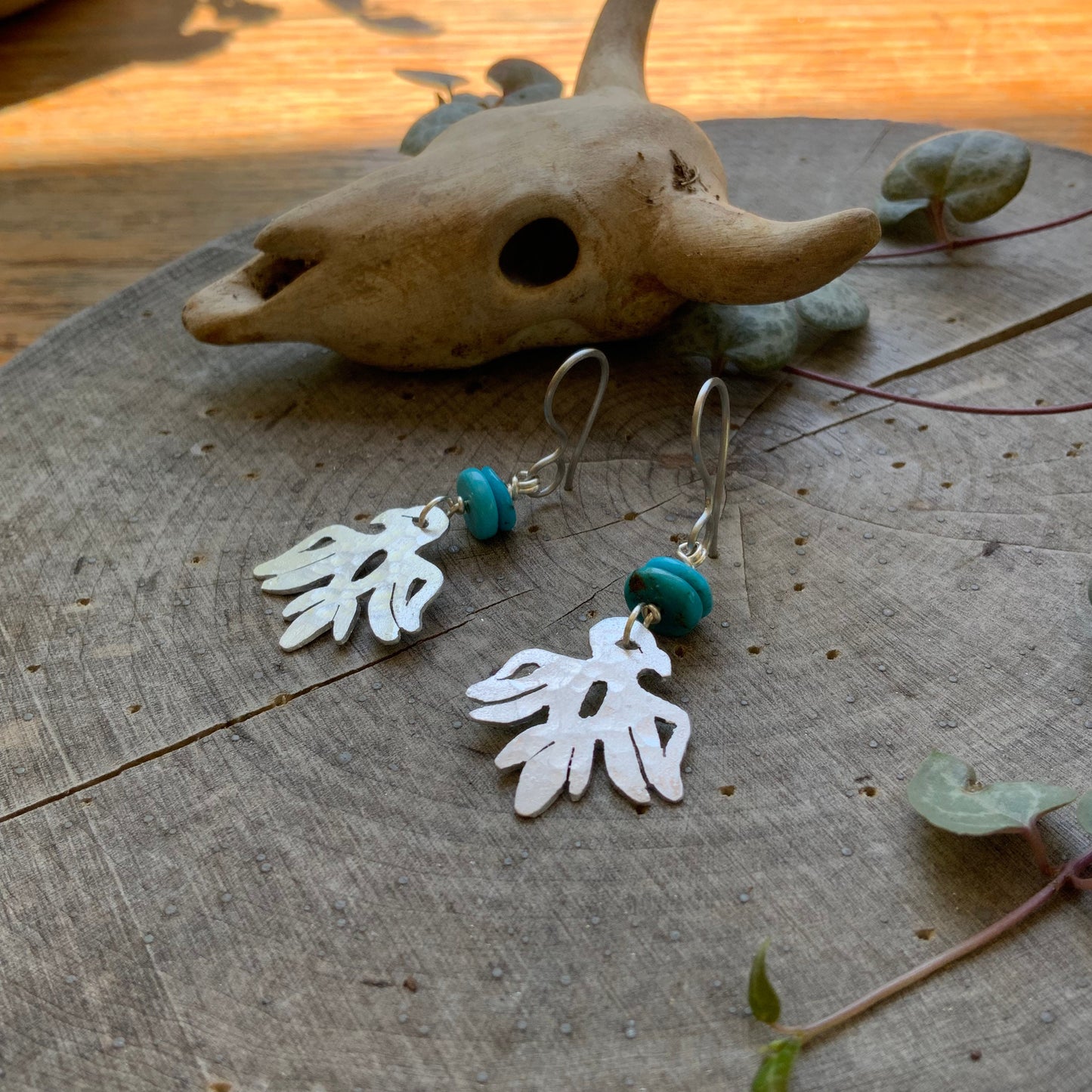 Handmade Thunderbird Dangle Earrings: Turquoise Bird Jewelry