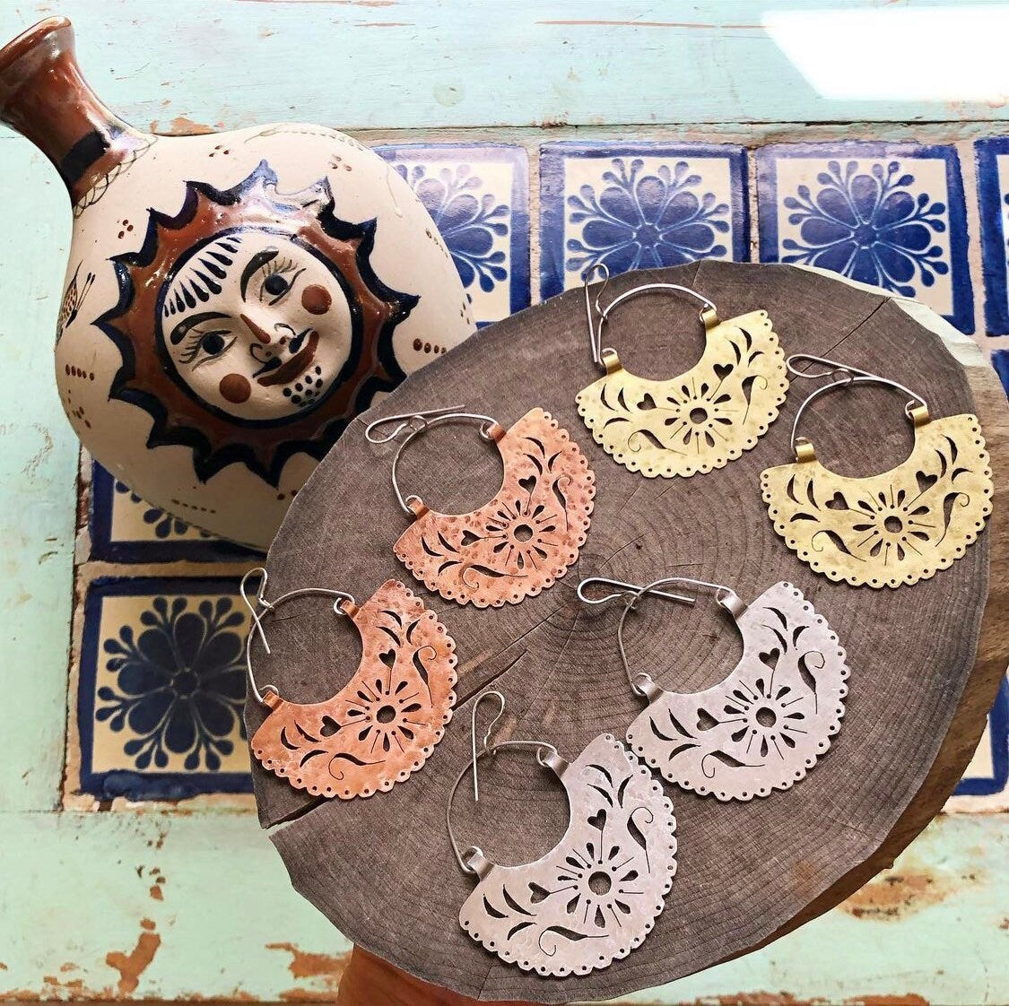 Handmade Metal Papel Picado Earrings: Fiesta Jewelry