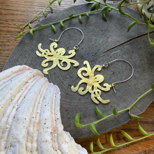 Handmade Metal Octopus Hoop Earrings: Ocean Jewelry
