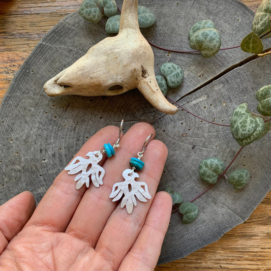 Handmade Thunderbird Dangle Earrings: Turquoise Bird Jewelry