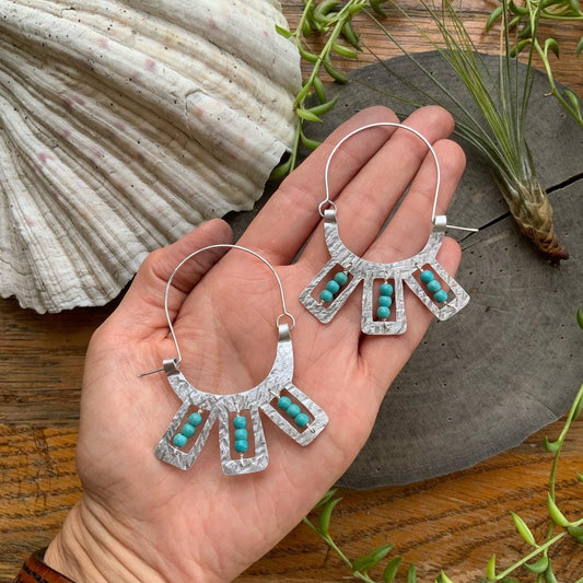 Handmade Metal Hoop Earrings: Beaded Tribal Design