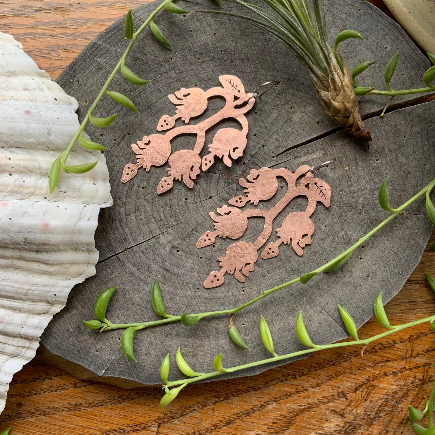 Handmade Lily of the Valley Skull Chandelier Earrings