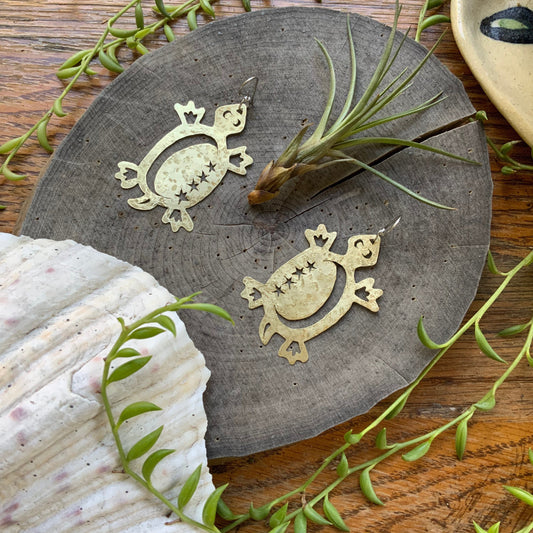 Handmade Celestial Turtle Earrings: Cutout Copper Tortoise Jewelry