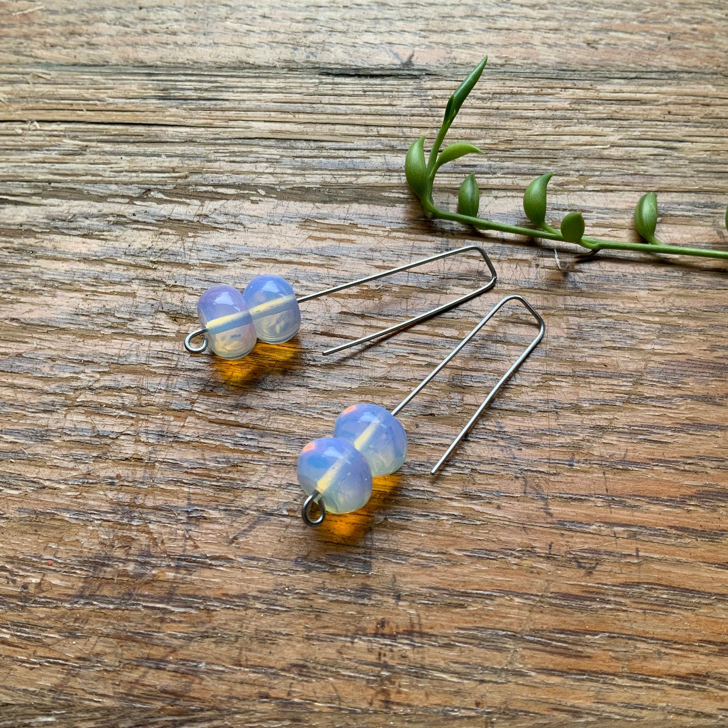 Modern Opalite Quartz drop earrings, glowing stone wire drops