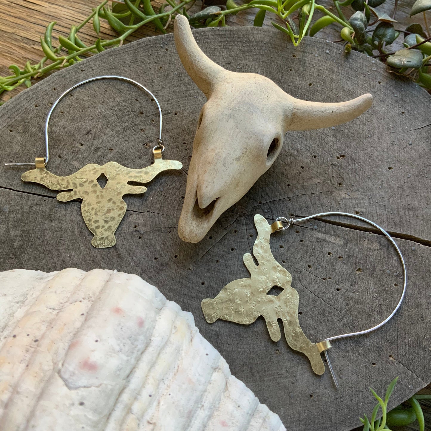 Handmade Longhorn Hoop Earrings: Brass, Copper, or Aluminum