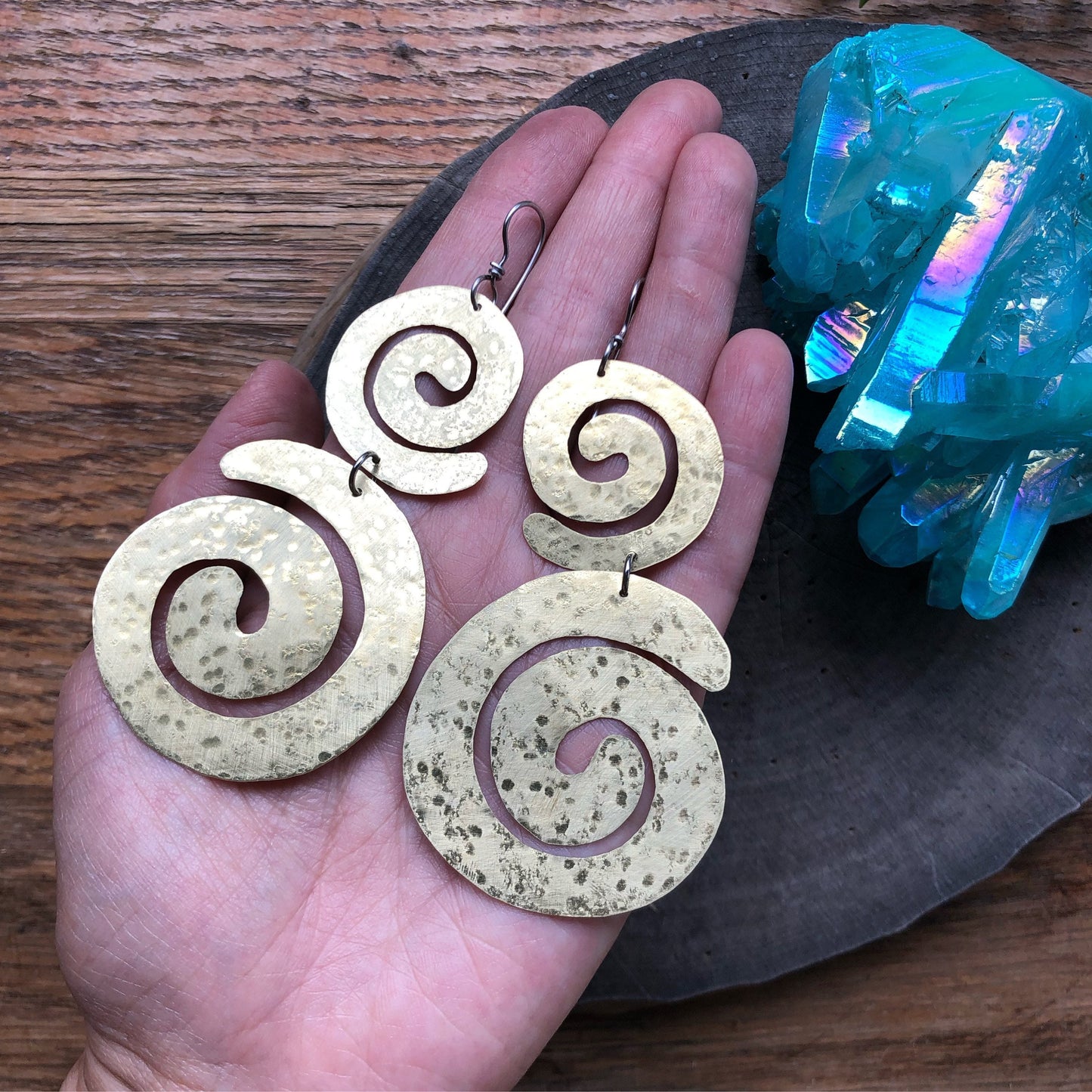 Handmade Brass Spiral Earrings: Big Coil Statement Jewelry