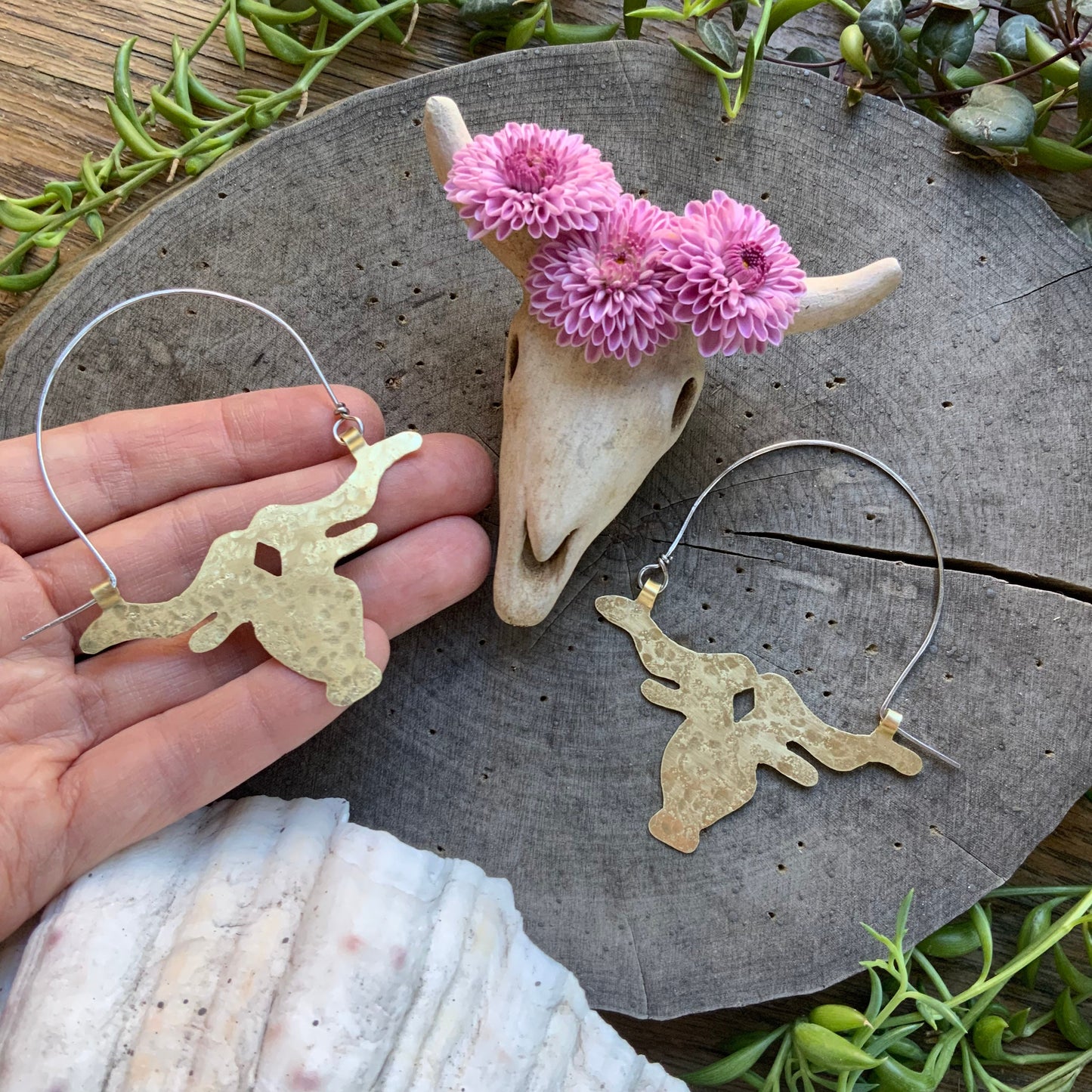 Handmade Longhorn Hoop Earrings: Brass, Copper, or Aluminum