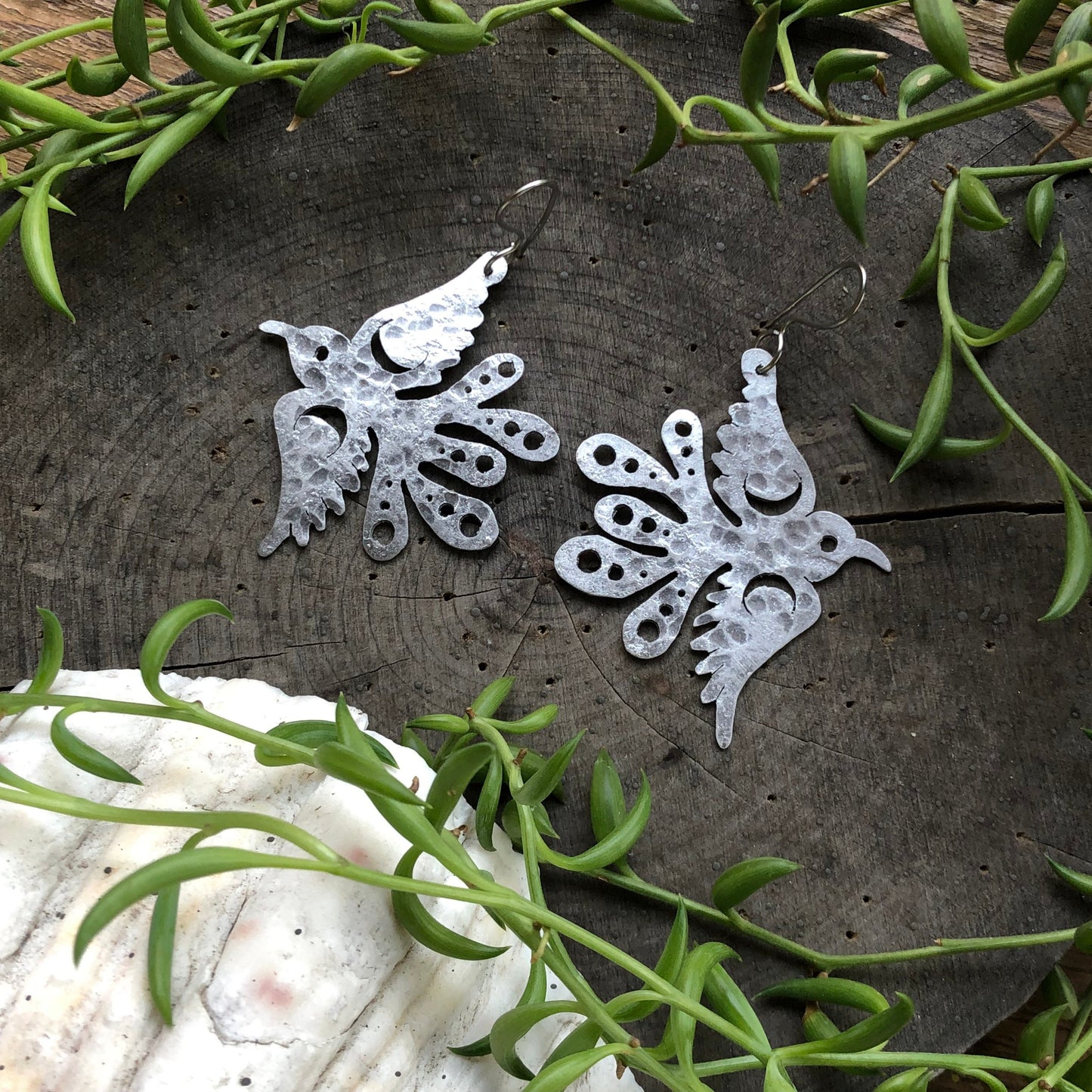 Brass Bird Earrings: Mexican Folk Art Celestial Pajarito