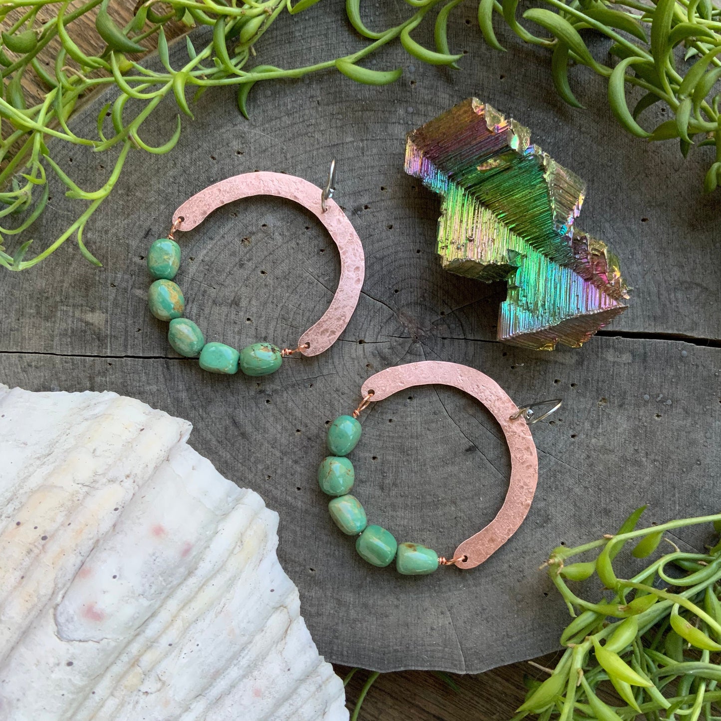 Handmade Turquoise Bead Earrings: Brass Arch Jewelry