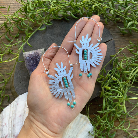 petroglyph earrings, tribal beaded hoop earrings