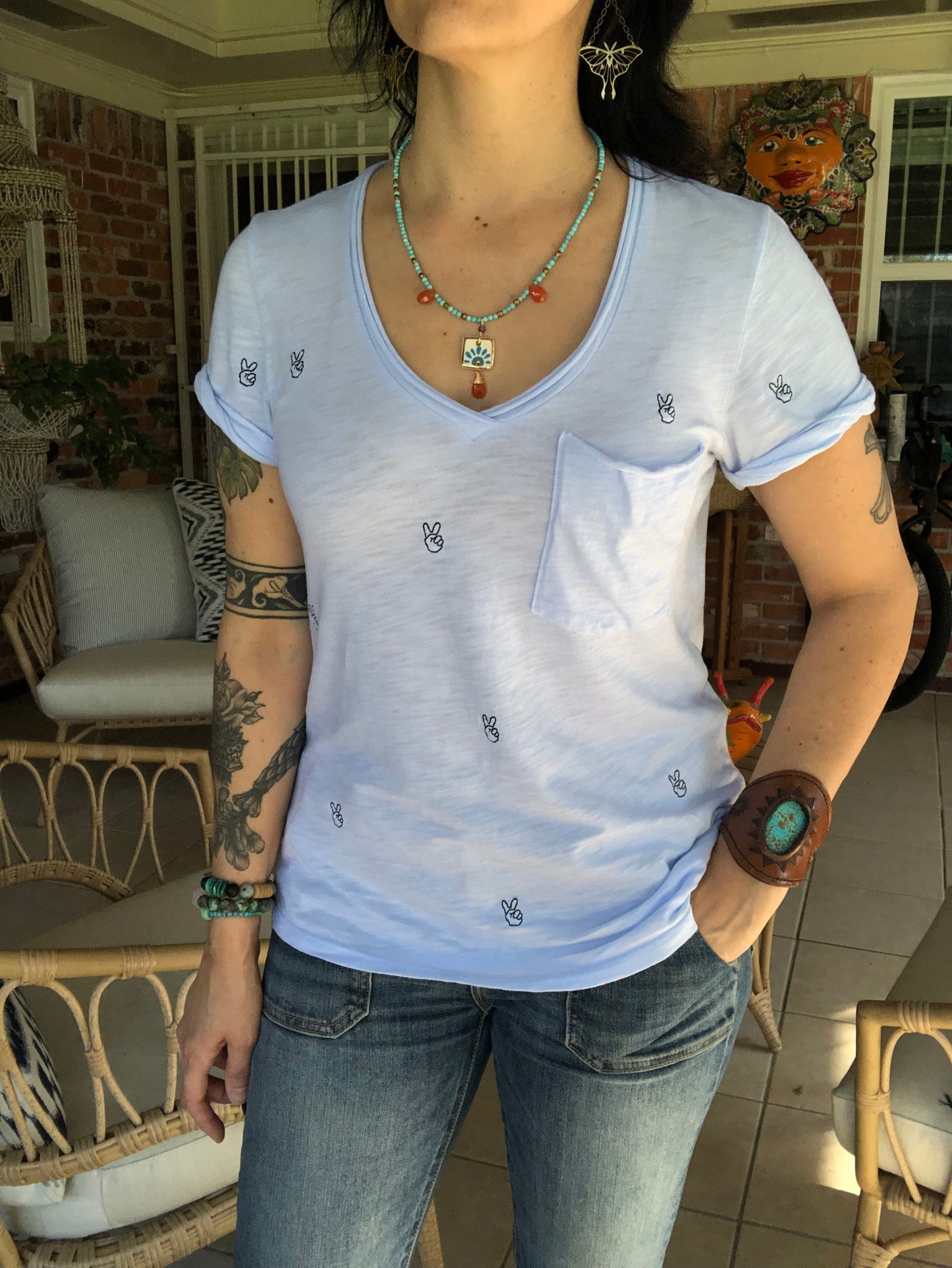 Handmade Ceramic Tile Pendant Necklace: Carnelian & Magnesite Beaded Jewelry