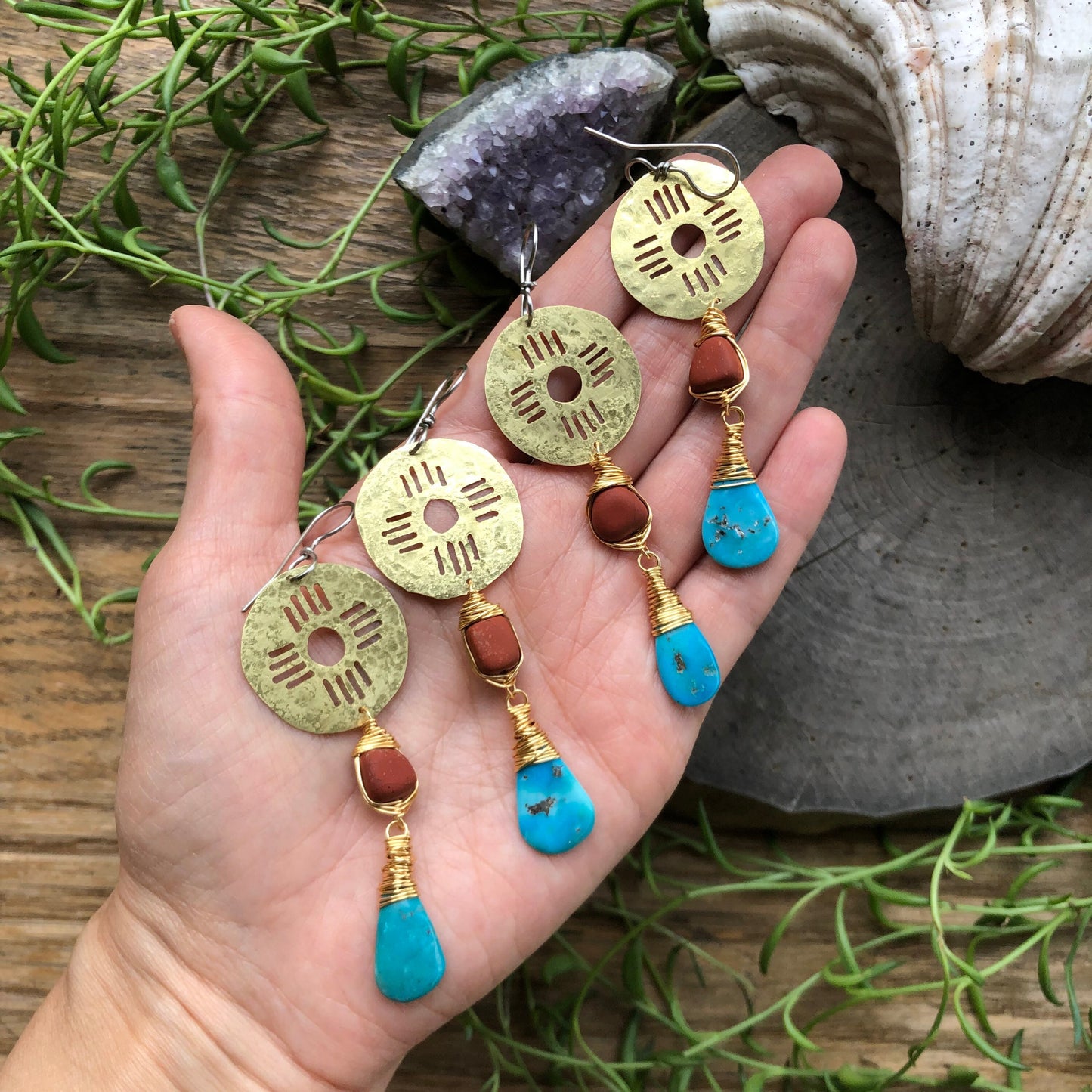 turquoise Zia drop earrings , New Mexico earrings , southwestern jewelry