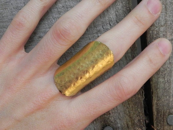 Handmade Hammered Metal Shield Ring - Adjustable Knuckle Ring