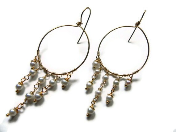 Handmade Freshwater Pearl Chandelier Earrings: Bridal Jewelry