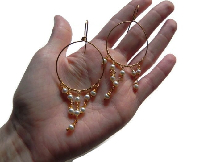 Handmade Freshwater Pearl Chandelier Earrings: Bridal Jewelry