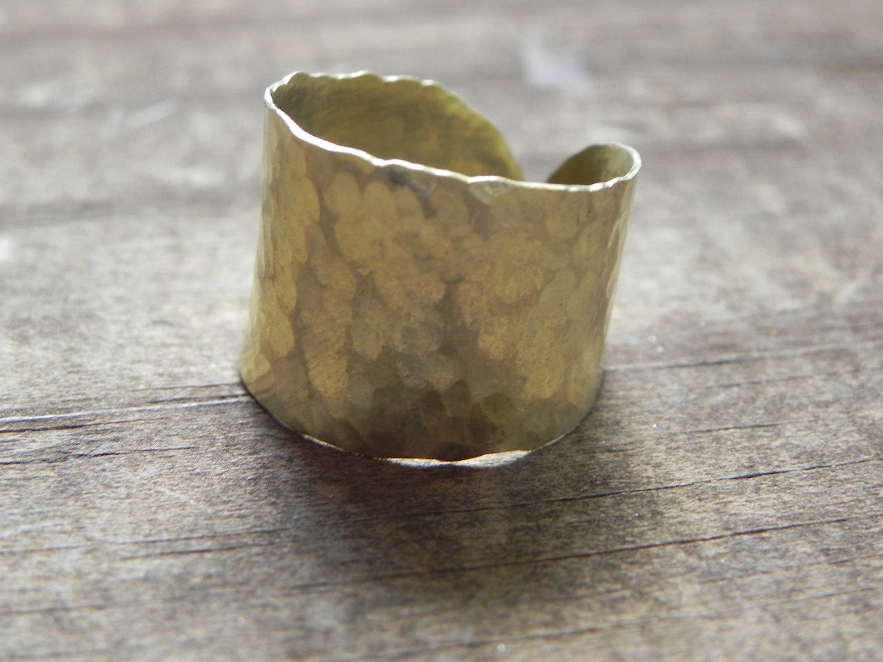 Adjustable Hammered Brass cuff Ring: Handmade Wide Band