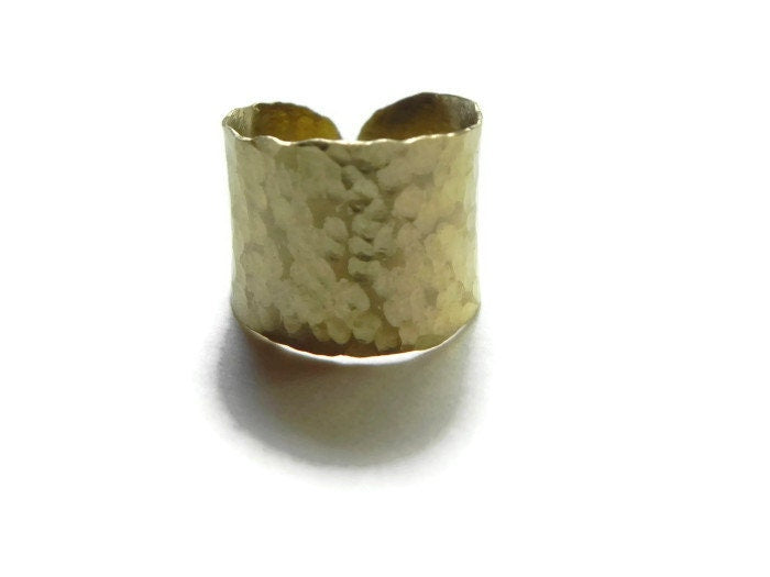 Adjustable Hammered Brass cuff Ring: Handmade Wide Band