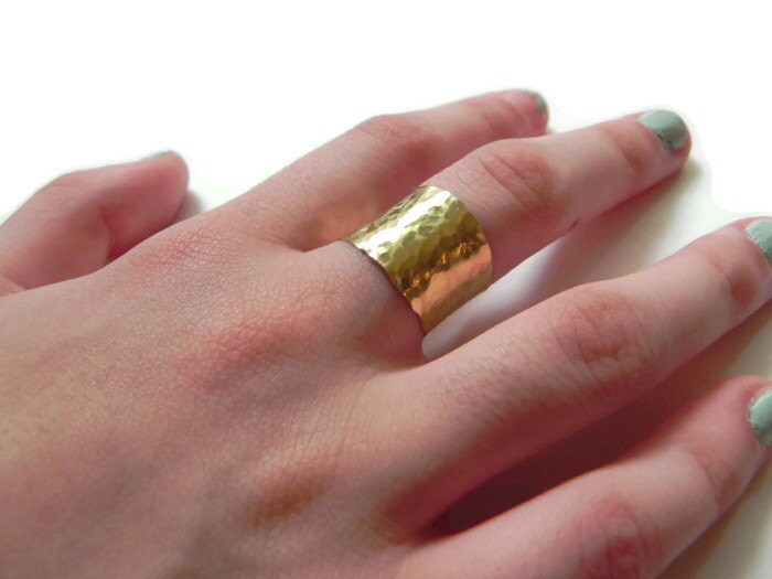 Adjustable Hammered Brass cuff Ring: Handmade Wide Band