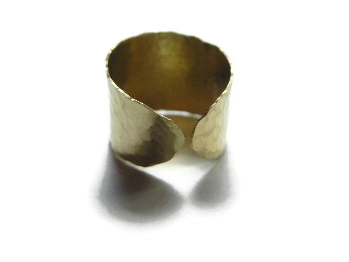 Adjustable Hammered Brass cuff Ring: Handmade Wide Band