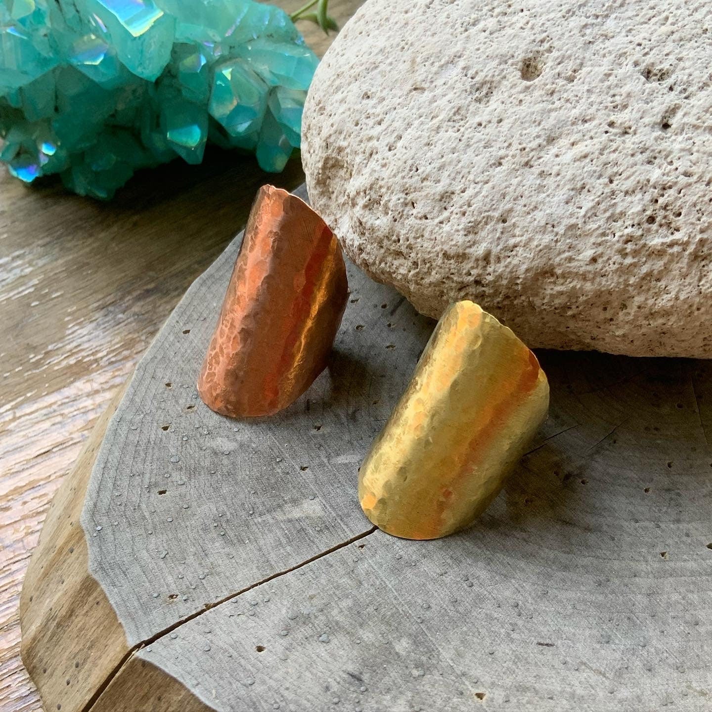 Handmade Hammered Metal Shield Ring - Adjustable Knuckle Ring