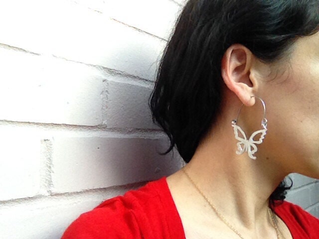 Handmade Butterfly Hoop Earrings: Aluminum Cutout Design