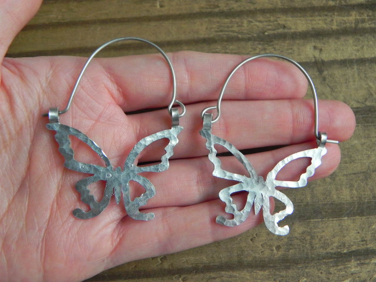 Handmade Butterfly Hoop Earrings: Aluminum Cutout Design