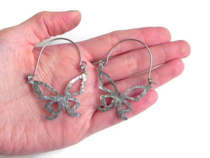 Handmade Butterfly Hoop Earrings: Aluminum Cutout Design