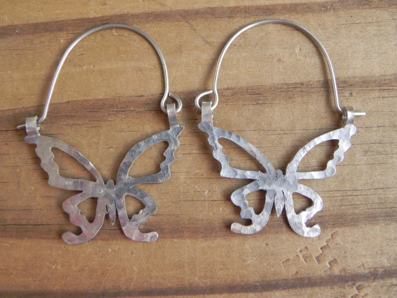 Handmade Butterfly Hoop Earrings: Aluminum Cutout Design