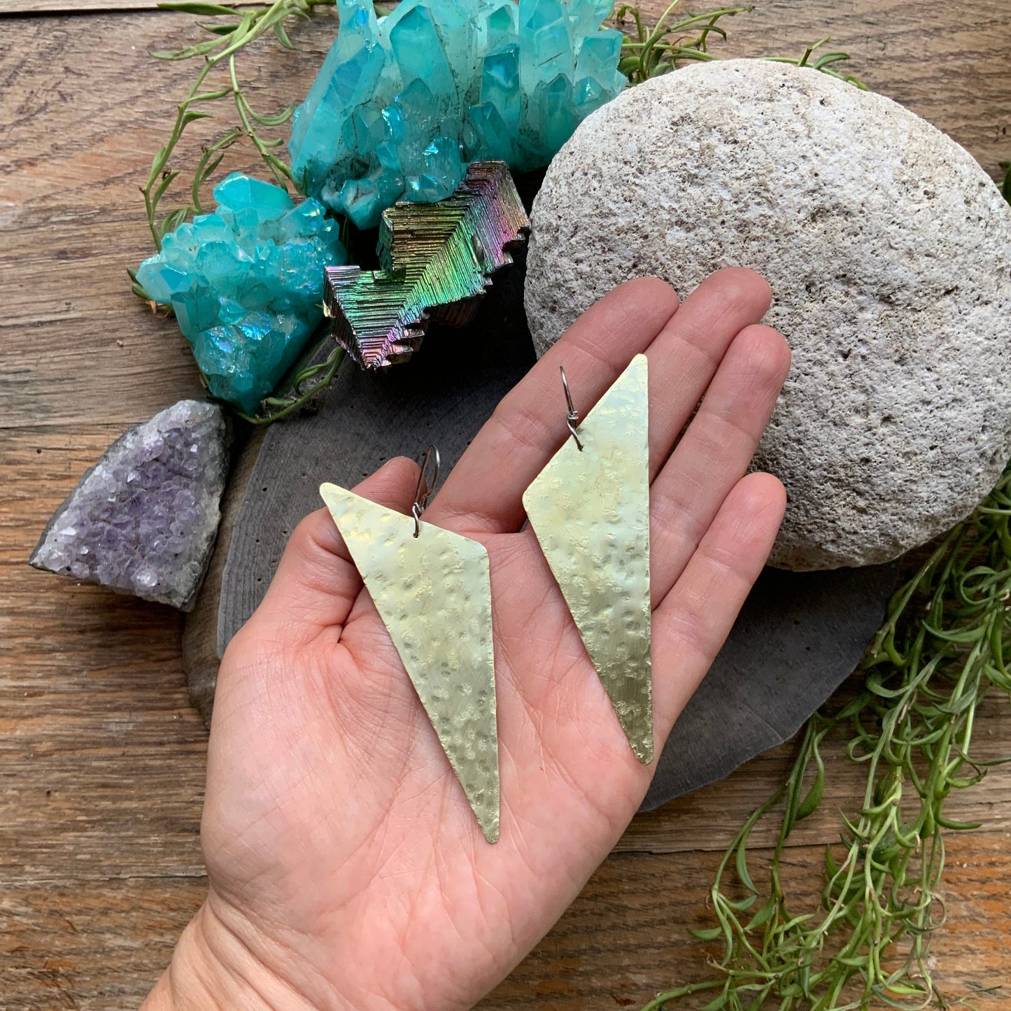 Handmade Geometric Triangle Earrings: 1980s Inspired Aluminum or Brass