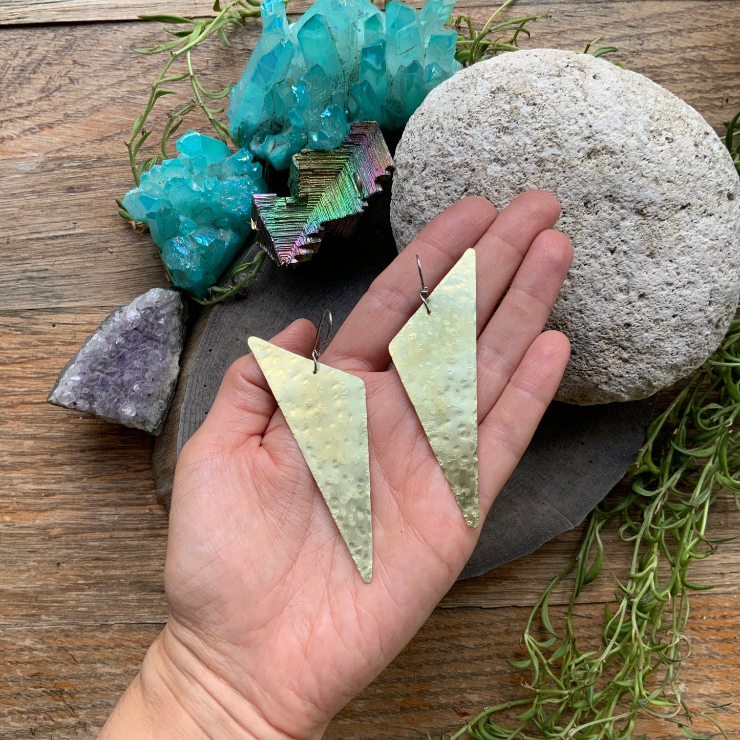 Handmade Geometric Triangle Earrings: 1980s Inspired Aluminum or Brass