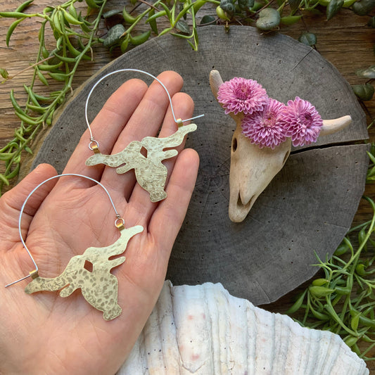 Handmade Longhorn Hoop Earrings: Brass, Copper, or Aluminum