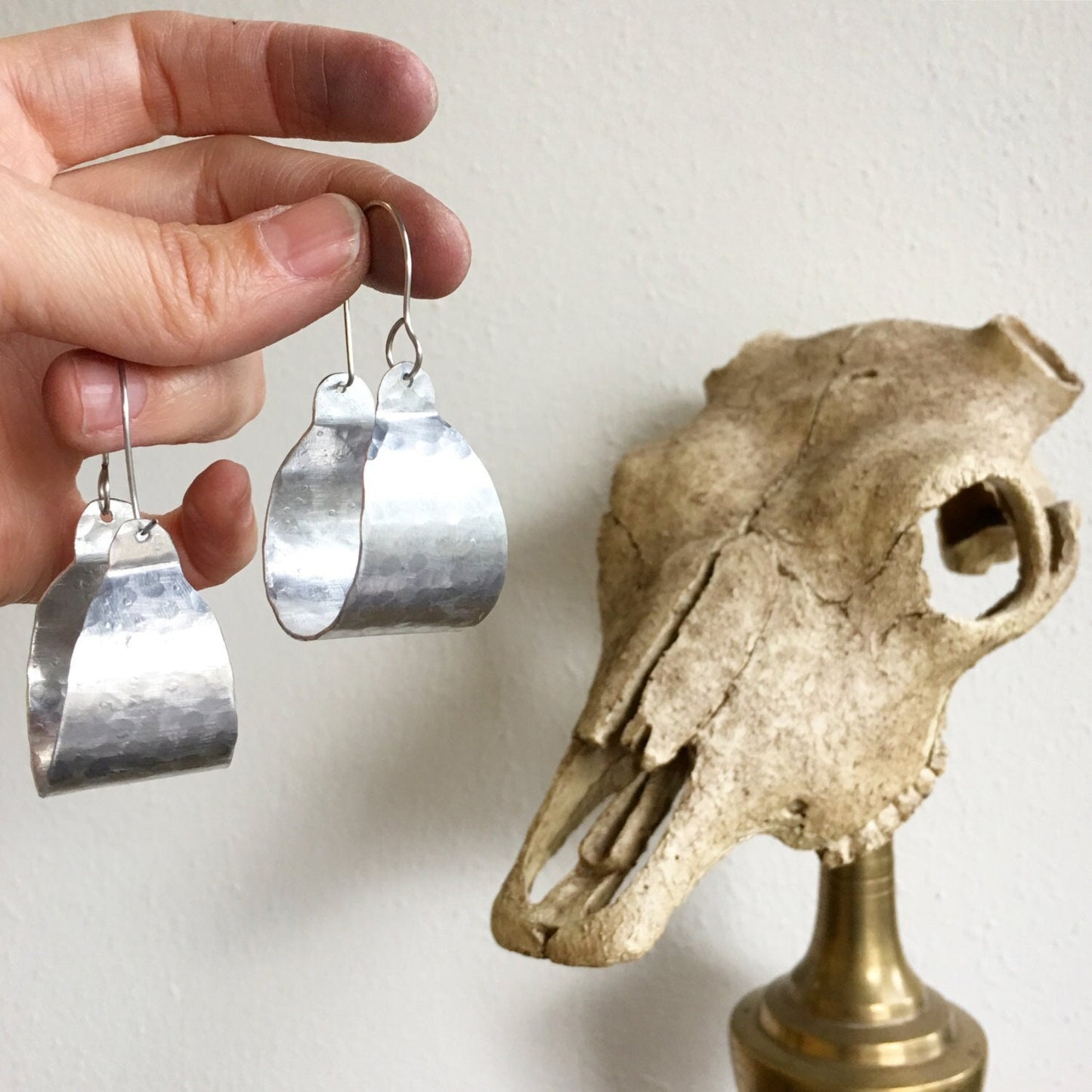 Rustic Hammered Metal Hoop Earrings: Wide Scoop Design