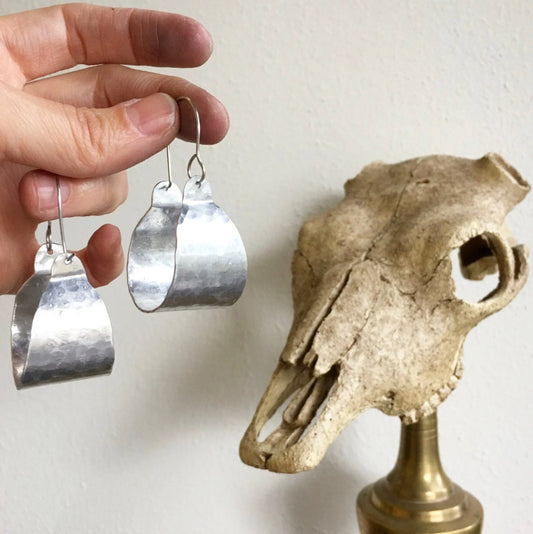 Rustic Hammered Metal Hoop Earrings: Wide Scoop Design