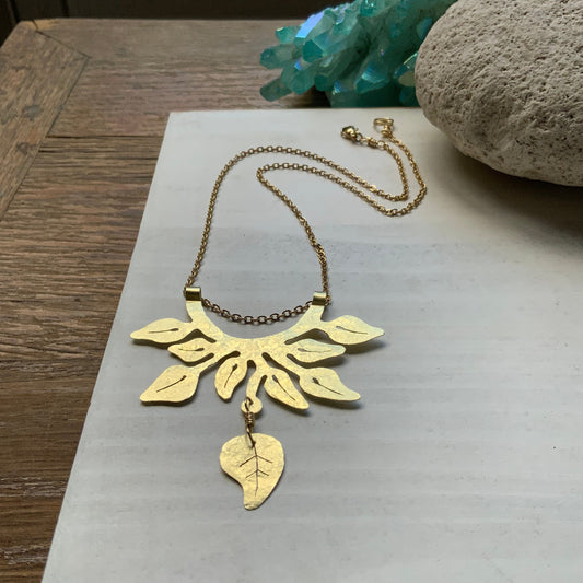 Handmade Pothos Leaf Necklace: Aluminum or Brass Plant Pendant