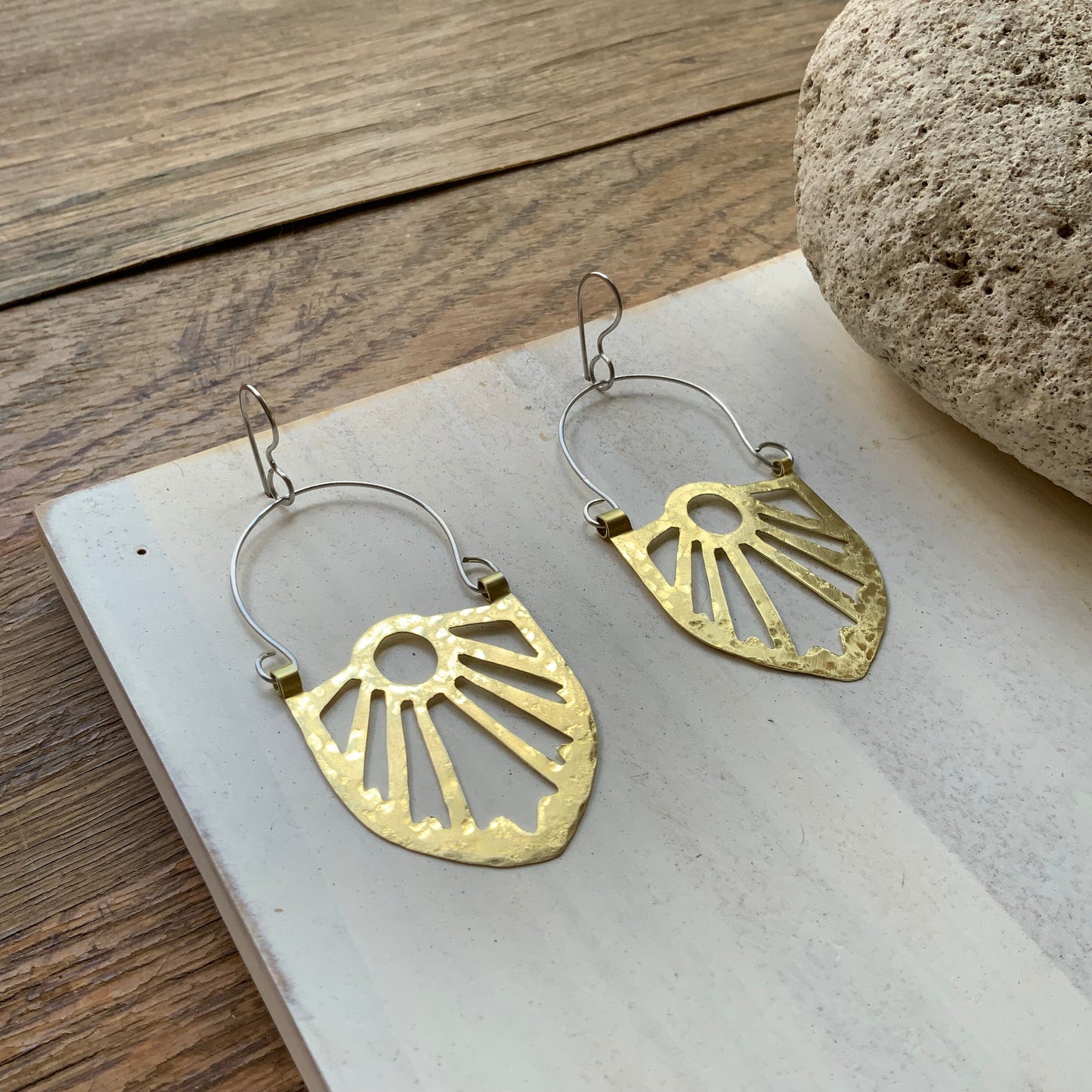 Art Deco Brass Statement Earrings: Handmade Geometric Jewelry