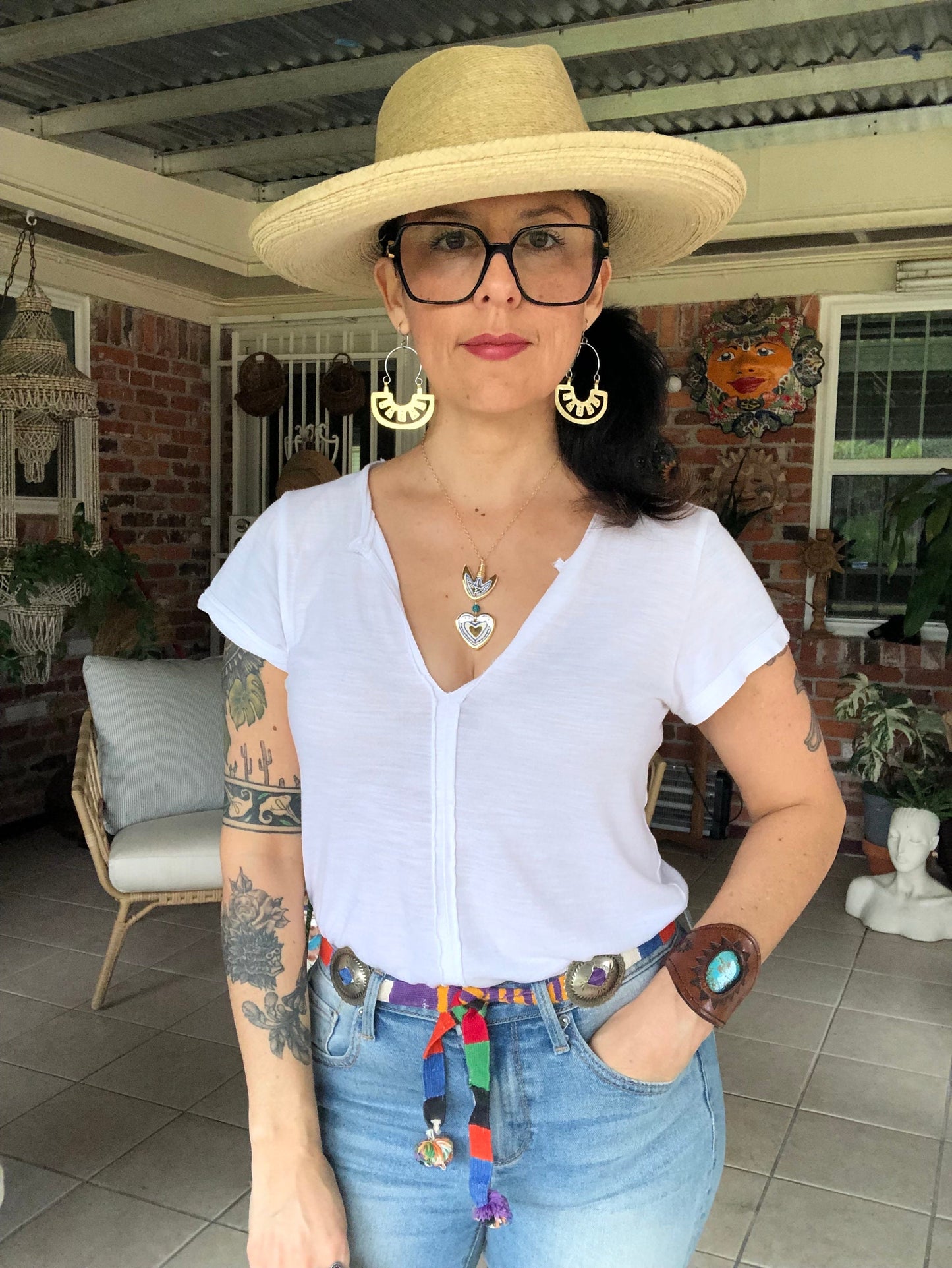 Ceramic Milagro Heart Pendant Necklace: Turquoise Charm, Gold Filled Chain