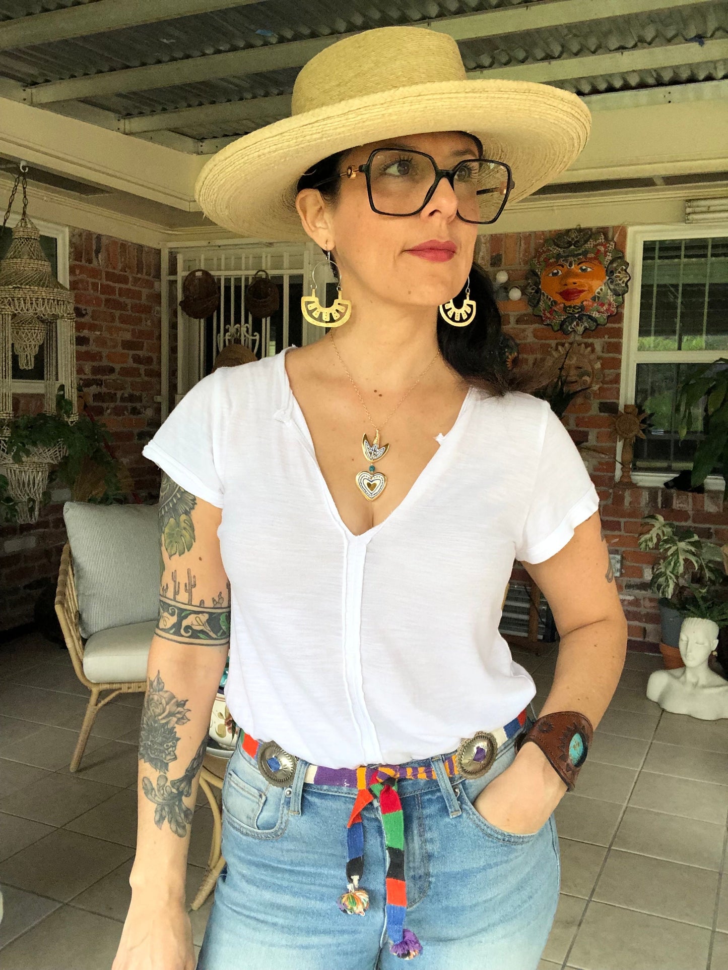 Ceramic Milagro Heart Pendant Necklace: Turquoise Charm, Gold Filled Chain