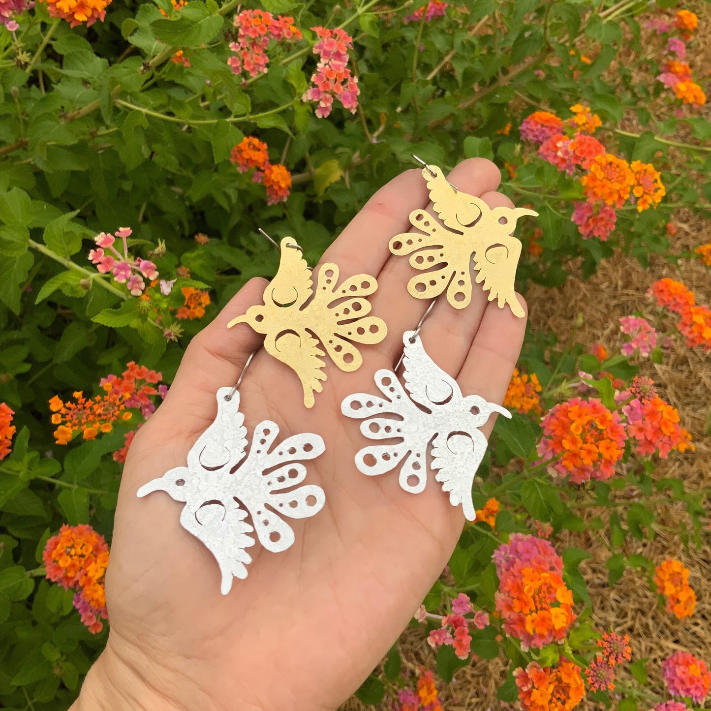 Brass Bird Earrings: Mexican Folk Art Celestial Pajarito