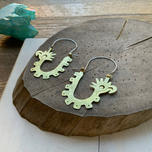 Handmade Mayan Glyph Hoop Earrings: Bird Design