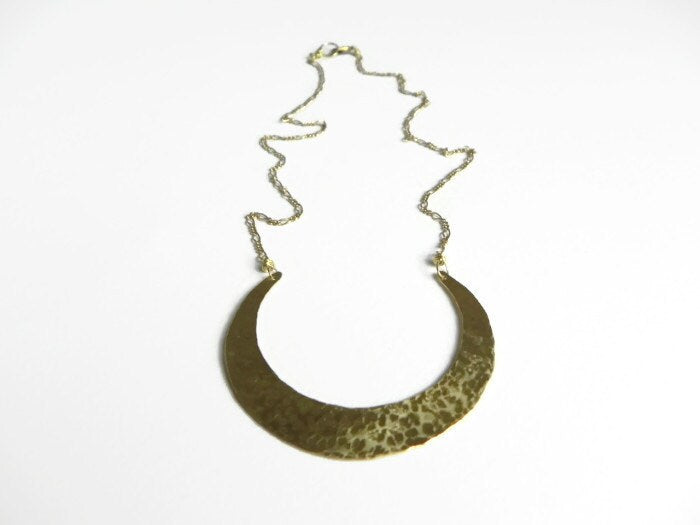 Handmade Crescent Moon Necklace: Brass Celestial Jewelry