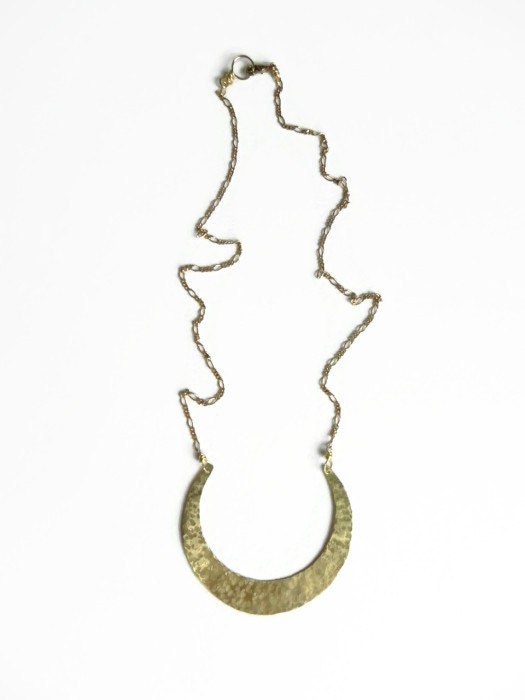 Handmade Crescent Moon Necklace: Brass Celestial Jewelry
