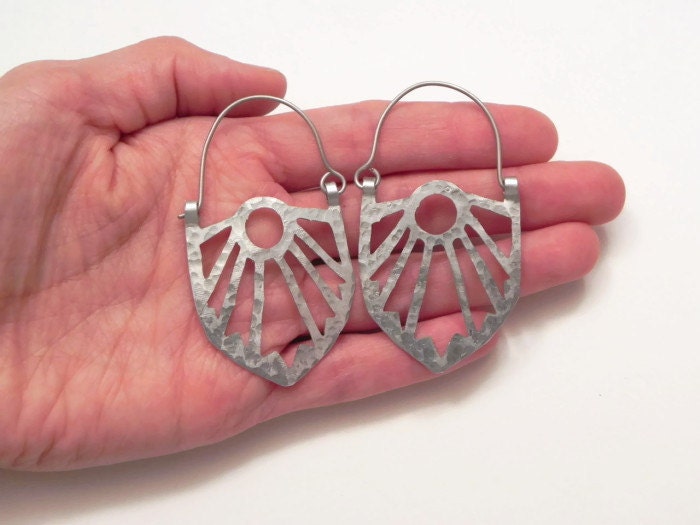 Art Deco Brass Statement Earrings: Handmade Geometric Jewelry