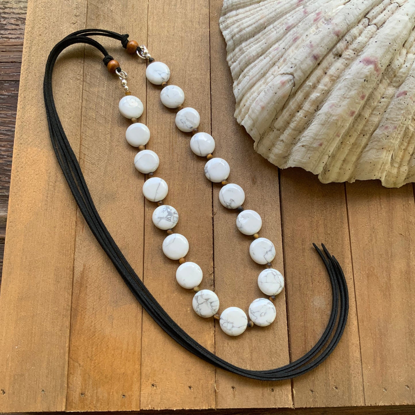 Full moon Hatband, white magnesite and tiger eye Hat Band