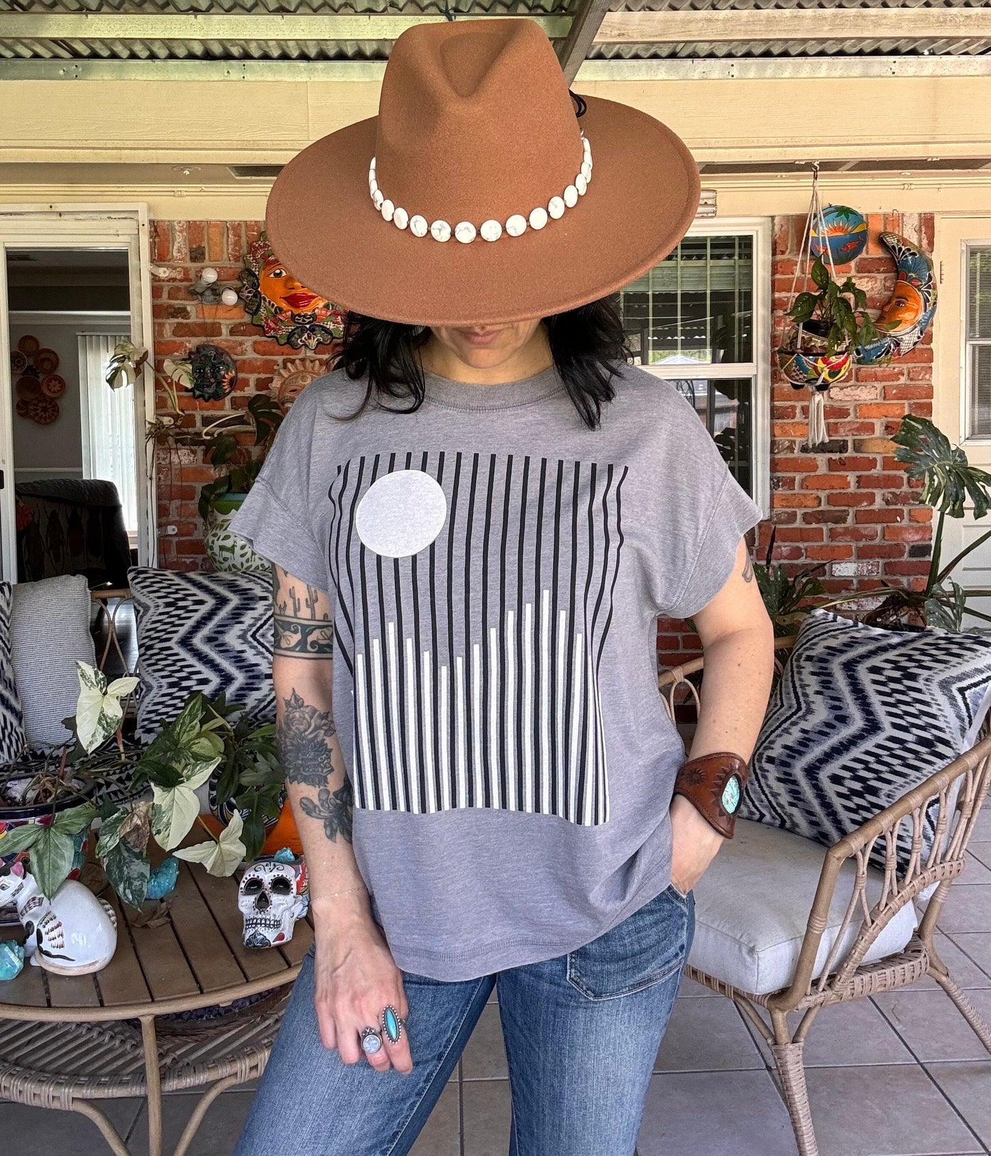 Full moon Hatband, white magnesite and tiger eye Hat Band