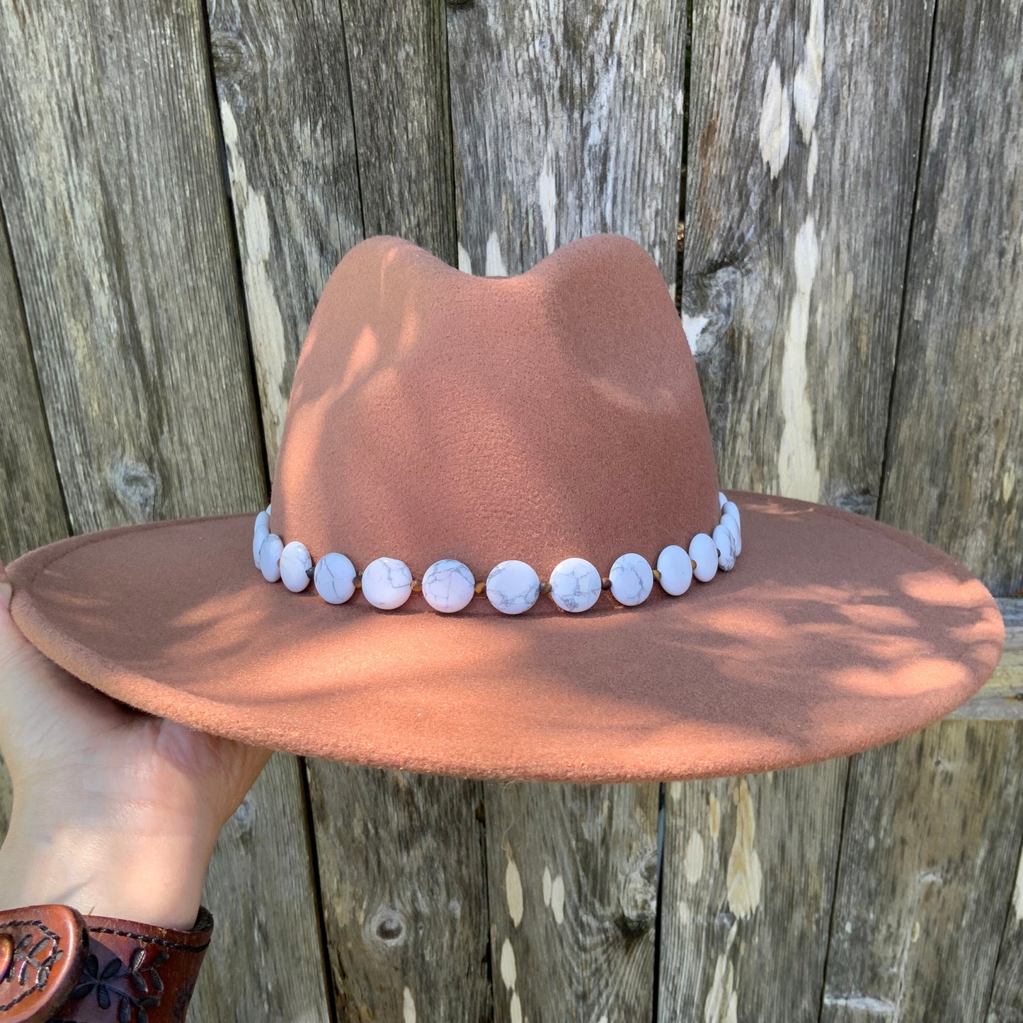 Full moon Hatband, white magnesite and tiger eye Hat Band