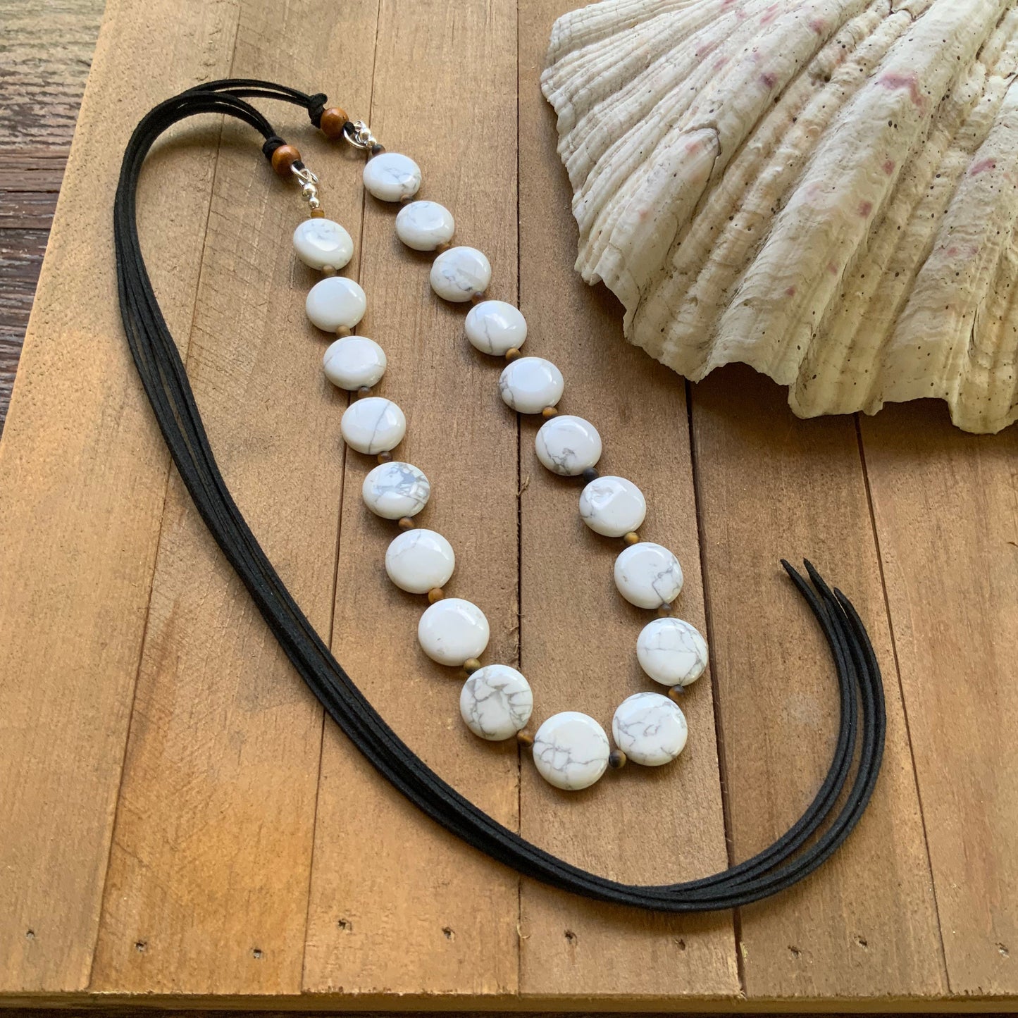 Full moon Hatband, white magnesite and tiger eye Hat Band