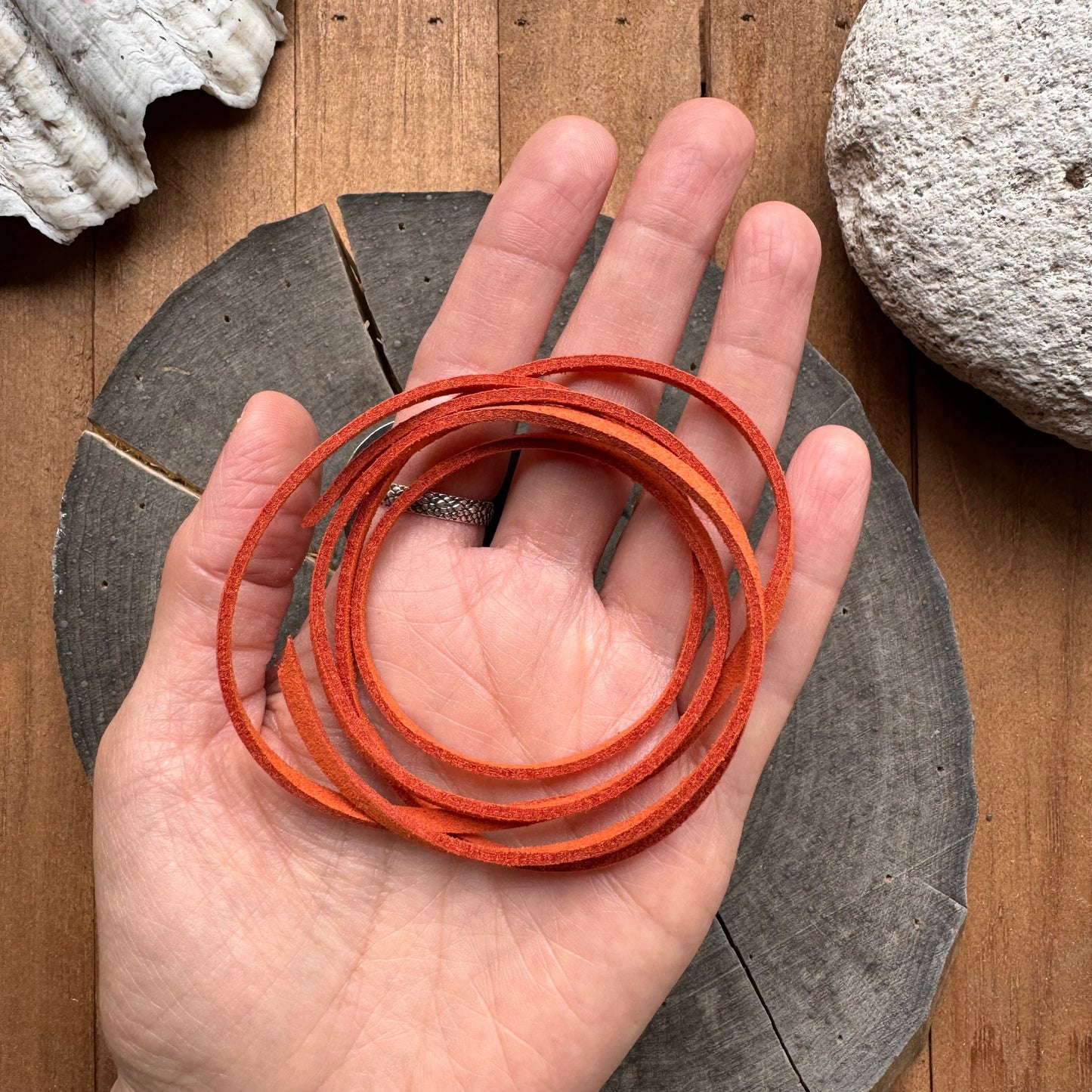 Labradorite Picture Jasper Hat Band: Adjustable Vegan Suede Cord